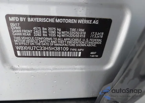2017 BMW X1 Sdrive28I from USA, damaged, VIN WBXHU7C33H5H38109